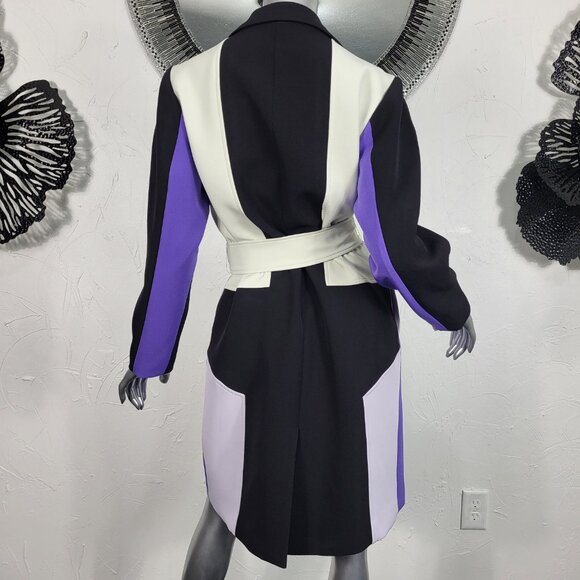 NWT~$695~TOCCIN~SZ S~STUNNING PURPLE BLACK BELTED COLORBLOCK TRENCH COAT JACKET - Picture 13 of 16